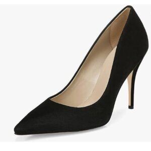 YDN Black Pointed Toe Mid Heel Pumps Slip on Stiletto Slide Dress Shoe for Party